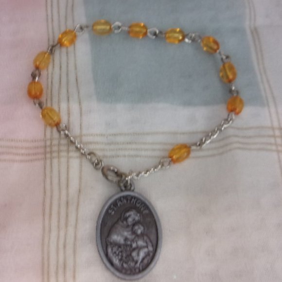 St Anthony Orange Bead Chaplet Bracelet 7" L - Picture 1 of 7